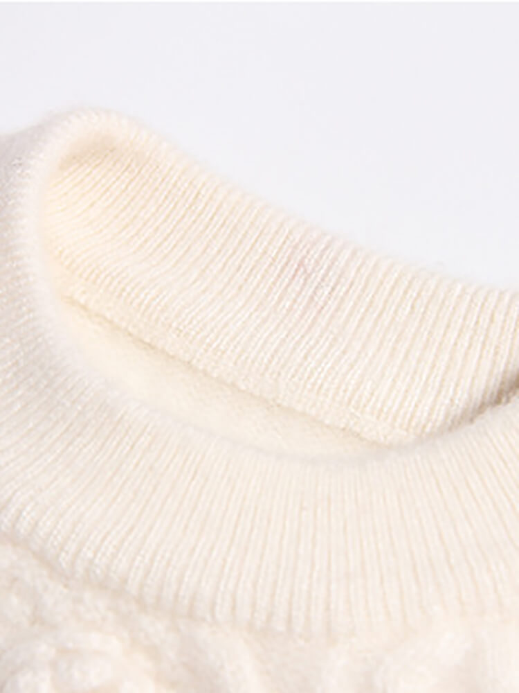 Girls Ivory 3D Floral Embroidery Cable Knit Cashmere Sweater